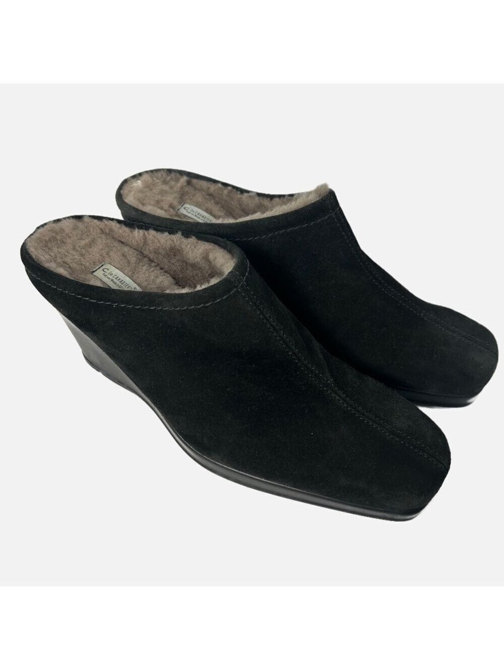La Canadienne Women’s Mules 11M Suede Clogs Fleece Lined Heel Black Comfort READ